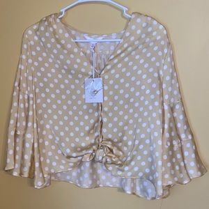 Lovely Polka Dotted Cropped Tie Blouse